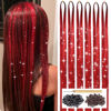 Picture of Red Hair Tinsel Kit with Tool 6pcs 1200 Strands Hair Tinsel Heat Resistant Fairy Hair Sparkling Shiny Glitter Tinsel Hair Extensions for Women Girls Kids 47Inch
