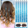 Picture of Sky Blue Hair Tinsel Kit with Tool 6pcs 1200 Strands Glitter Tinsel Hair Extensions Heat Resistant Sparkling Shiny Fairy Hair Accessories for Women Girls Kids 47Inch