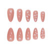 Picture of White Heart Press on Nails Medium Almond Fake Nails with Design Valentines Glue on Nails Nude Stick on Nails Glossy Reusable Heart False Nails for Women Girls Daily Wear Manicure 24pcs