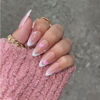 Picture of White French Tips Press on Nails Medium Almond Fake Nails with Designs Pink Heart Glue on Nails Glossy Reusable Valentines Day False Nails for Women Girls Manicure 24pcs