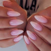 Picture of Ombre From Pearly White to Pink Press on Nails Medium Almond Fake Acrylic Nails Set,KQueenest Stiletto Glue on Nails Reusable Gel False Short almond Nails for Girls with UV Coating Manicure in 24 PCS