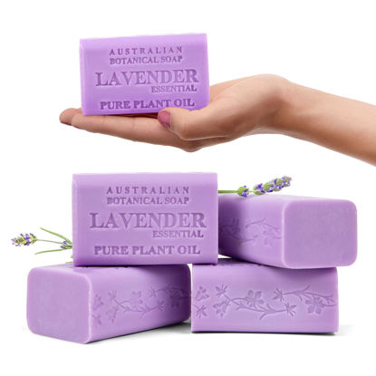 Picture of Australian Botanical Soap, Lavender with Essential Oil 6.6 oz. (187 g) Soap Bars | Natural Soap Base | All Skin Types | Women & Men | Shea Butter Enriched Bar Soap - Pack of 4