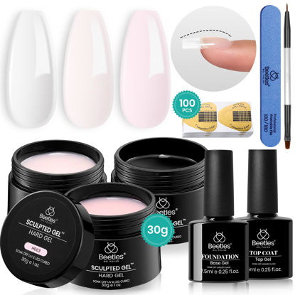 Picture of Beetles Builder Gel for Nails-10 in 1 30g *3 Colors Builder Gel Nail Kit Nail Extension Clear Nude Pink Hard Gel Sculpted Gel with Base Top Coat Nail Forms Nail Pen Nail Art Manicure Gift for Women
