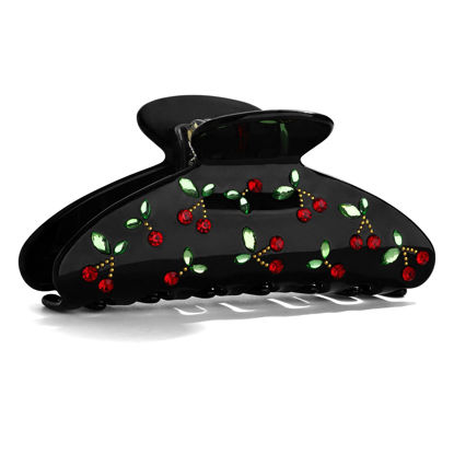 Picture of LILIE&WHITE Acrylic Hair Clips For Women Black Claw Clips With The Rhinestone Pattern In Red Cherry Hair Clip With Claw For Thick Hair Strong Hair Fix Claw Clips