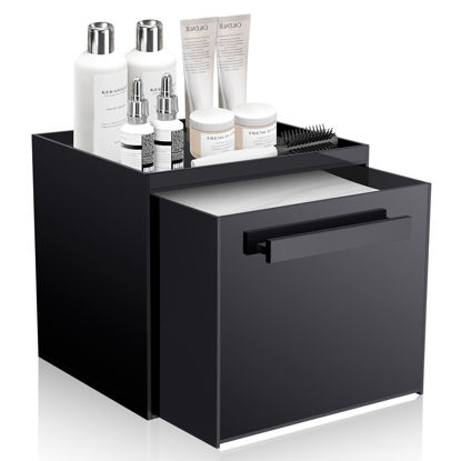 Picture of TAINESS Disposable Face Towel Storage Box Compatible with Clean Skin Club Clean Towel XL Acrylic Cosmetic Organizer Container Box Facial Towels Holder with Drawer Wall-Mounted (Glossy Black)