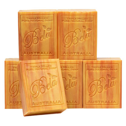 Picture of BELA - Triple Milled Pure Natural Soap Bars - Frankincense & Myrrh, 3.3 oz (Pack of 6) - Organic Shea Butter - Rich Creamy Lather - Triple French Milled - Long Lasting - Made in Australia