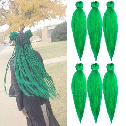 Picture of Xiaofeng 6 Packs/Lot Pre Stretched Braiding Hair Extensions for Women Crochet Braids Hair Green 20 Inch Hot Water Setting Synthetic Fiber Braiding Hair Extensions 80g/Pack