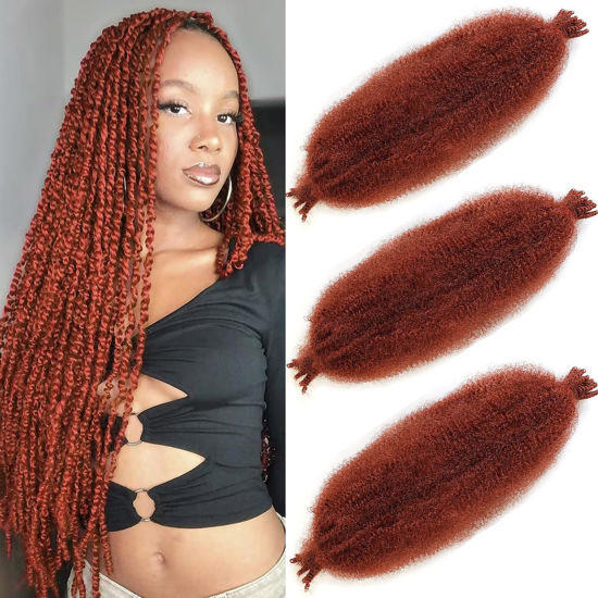 Picture of 24 Inch 3 Packs Pre Separated Springy Afro Twist Hair Pre Fluffed Spring Twist Hair For Faux Locs Afro Twist Hair Natural Copper Marley Twist Crochet Braiding Hair Extensions (24 Inch 3Pcs，350#)