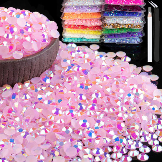 Picture of 5000pcs 5mm Resin Rhinestones Bulk, Light Pink AB Flatback Round Jelly Rhinestones Bedazzling Non Hotfix Crystal Gems Large Quantity Wholesale for DIY Crafts Clothes Tumblers Face Makeup Manicure
