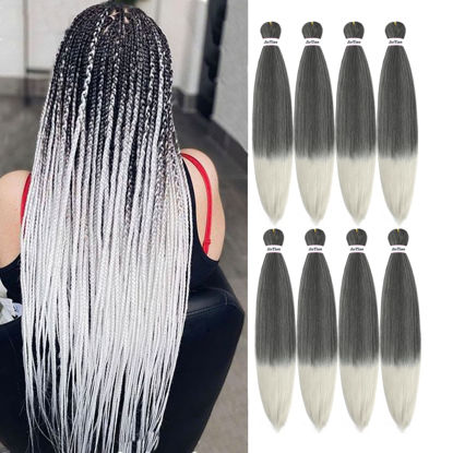 Picture of Liang Dian Pre Stretched Braiding Hair Ombre 30 Inch 8 Packs Synthetic Crochet Braids Hot Water Setting Professional Soft Yaki Texture Synthetic Hair Extensions(30 Inch 1B/Silver Grey)