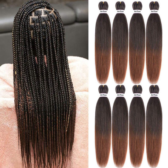 Picture of Liang Dian Pre Stretched Braiding Hair 8 Pack 36 Inch Hot Water Setting Professional Soft Yaki Texture Synthetic Hair Extensions (36 Inch (Pack of 8), 1B/30(Ombre Black to Blonde))
