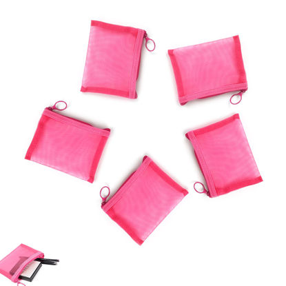 Picture of patu Mini Zipper Mesh Bags, 4" x 5", Size S / A7, 5 Pieces, Beauty Makeup Lipstick Cosmetic Accessories Organizer, Small Travel Kit Storage Pouch, Pink