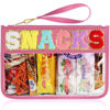 Picture of TESAFNG Snack Bag for Travel - Clear Chenille Varsity Letter Flat Pouch with Zipper, Waterproof Clear PVC&PU Preppy Patch Makeup Cosmetic tote Bags for Women Girls (Rose-Snacks)
