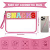 Picture of TESAFNG Snack Bag for Travel - Clear Chenille Varsity Letter Flat Pouch with Zipper, Waterproof Clear PVC&PU Preppy Patch Makeup Cosmetic tote Bags for Women Girls (Rose-Snacks)