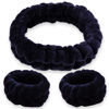 Picture of FROG SAC Puffy Spa Headband and Wristbands for Face Washing, Fuzzy Skincare Headbands for Women, Soft Makeup Skin Care Hair Accessories for Girls, Bubble Make Up Sleepover Party Supplies (Black)
