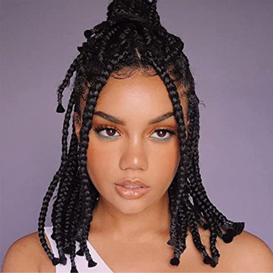 Picture of Pre Stretched Braiding Hair,14 inch 8 Packs Short Braiding Hair,No Itch, Hot Water Setting Natural Black Professional Synthetic Hair Extensions for Braids(14in,1B)