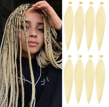 Picture of Ubeleco 30 inch Braiding Hair Pre Stretched,8 Packs Braiding Hair Soft Yaki Texture, No Itch, Hot Water Setting Hair Extensions for Braids (30in,#613)