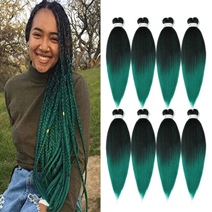 Picture of Pre-Stretched Braiding Hair, 20 inch Braiding Hair 8 Packs Ombre Black to Green Professional Soft Yaki Texture,No Itch, Hot Water Setting Hair Extensions for Braids (20in,1B/Green)