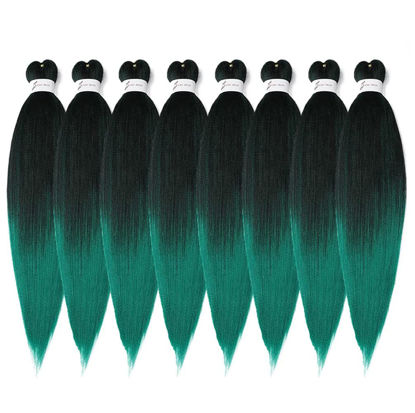 Picture of Pre-Stretched Braiding Hair, 14 inch Braiding Hair 8 Packs Ombre Black to Green Professional Soft Yaki Texture, No Itch, Hot Water Setting Hair Extensions for Braids (14in,1B/Green)