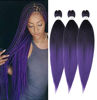 Picture of Purple Braiding Hair Pre Stretched 24 inch 3 Packs Braiding Hair Soft Yaki Texture, No Itch, Hot Water Setting Synthetic Hair Extensions for Braids (24in,1B/Purple)