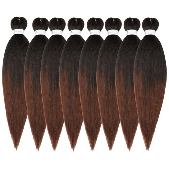 Picture of Ubeleco Pre Stretched Braiding Hair,14 Inch 8 Packs Ombre Braiding Hair Pre Stretched, Professional Yaki Synthetic Hot Water Setting, Easy To Install Hair for Braiding(14in,1B/30)