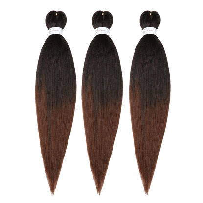 Picture of Braiding Hair Pre Stretched 14 inch 3 Packs Ombre Braiding Hair Professional Yaki Synthetic Hot Water Setting, Easy To Install Hair for Braiding Brown(14in,1B/30)