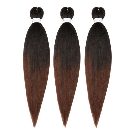 Picture of Braiding Hair Pre Stretched 14 inch 3 Packs Ombre Braiding Hair Professional Yaki Synthetic Hot Water Setting, Easy To Install Hair for Braiding Brown(14in,1B/30)