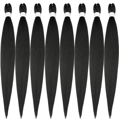 Picture of Ubeleco Braiding Hair, 48 Inch Braiding Hair Pre Stretched 8 Packs Professional Synthetic Hot Water Setting, Soft Yaki Texture, No Itch Black Braiding Hair (48in,1B)