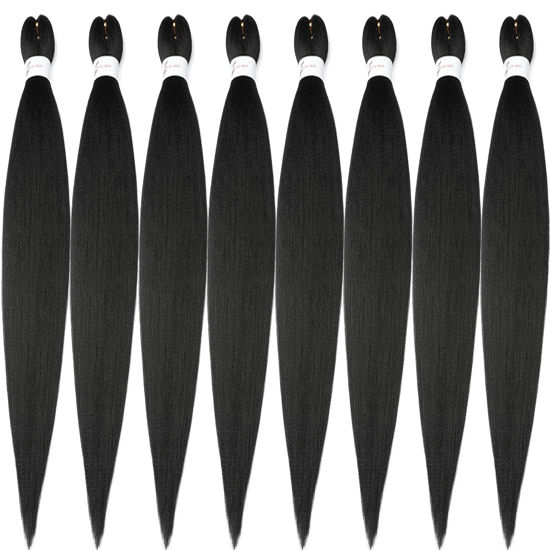 Picture of Ubeleco Braiding Hair, 48 Inch Braiding Hair Pre Stretched 8 Packs Professional Synthetic Hot Water Setting, Soft Yaki Texture, No Itch Black Braiding Hair (48in,1B)