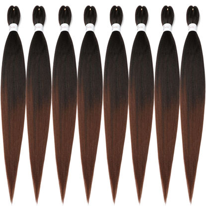Picture of Ubeleco 8 Packs Pre-stretched Braiding Hair,48 Inch Ombre Braiding Hair Professional Soft Yaki Texture, No Itch, Hot Water Setting Hair Extensions for Braids (48in,1B/30)