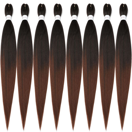 Picture of Ubeleco 8 Packs Pre-stretched Braiding Hair,48 Inch Ombre Braiding Hair Professional Soft Yaki Texture, No Itch, Hot Water Setting Hair Extensions for Braids (48in,1B/30)