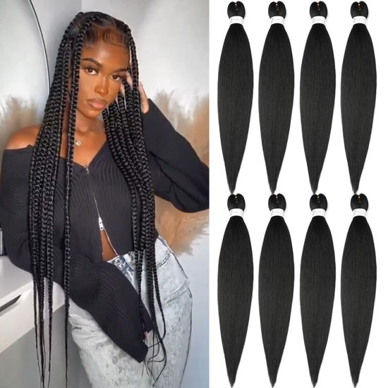 Picture of Pre stretched Braiding Hair 36 Inch 8 Packs Long Braiding Hair Yaki Texture Hair Extensions Hot Water Setting Professional Synthetic Fiber Crochet Braids (36in,1B)