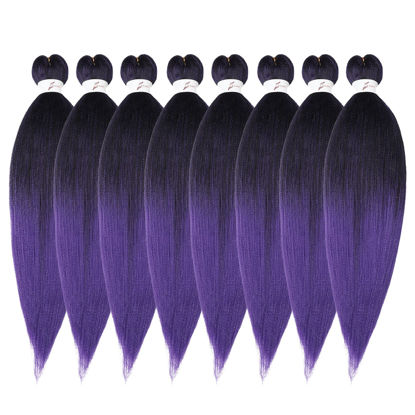 Picture of Purple Braiding Hair Pre Stretched 14-inch 8 Packs Kids Braiding Hair Soft Yaki Texture,No Itch, Hot Water Setting Synthetic Hair Extensions for Braids (14in,1B/Purple)