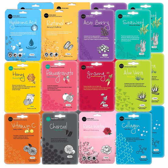 Picture of celavi Face Mask Set Korean Beauty Essence Facial Paper Sheet Mask Korea Skin Care Moisturizing 2 Packs of each 12 New flavors K-Beauty Skincare 24 masks in a pack Made in Korea