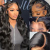 Picture of WPRWPR Body Wave Lace Front Wigs Human Hair Pre Plucked 180% Density Glueless Wigs Human Hair 13x6 HD Transparent Frontal Wigs Human Hair for Women Natural Black Color 24 Inch