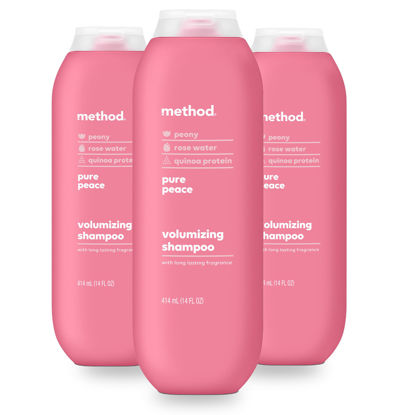 Picture of Method Volumizing Shampoo, Pure Peace with Rose, Peony, and Pink Sea Salt Scent Notes, Paraben and Sulfate Free, 14 oz (Pack of 3)