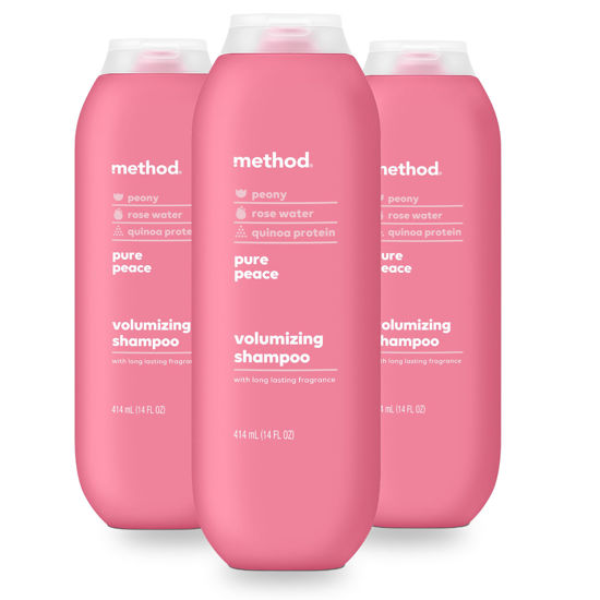 Picture of Method Volumizing Shampoo, Pure Peace with Rose, Peony, and Pink Sea Salt Scent Notes, Paraben and Sulfate Free, 14 oz (Pack of 3)
