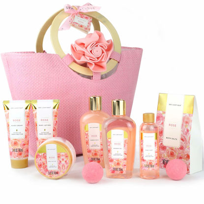 Picture of Spa Luxetique Spa Gift Set, Bath Gift Set for Women, 10 Pcs Rose Bath Set, Pink Tote Gift Bag with Shower Gel, Bubble Bath, Body Lotion, Hand Cream, Beauty Gifts for Women