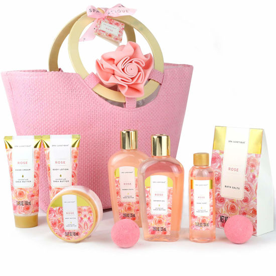 Picture of Spa Luxetique Spa Gift Set, Bath Gift Set for Women, 10 Pcs Rose Bath Set, Pink Tote Gift Bag with Shower Gel, Bubble Bath, Body Lotion, Hand Cream, Beauty Gifts for Women
