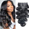 Picture of Pobokix Seamless Clip in Hair Extensions Human Hair Body Wave Human Hair Clip in Extensions 8Pcs PU Clip ins Remy Hair for Women Invisible Skin Weft 18Clips 120g 14inch Natural Black