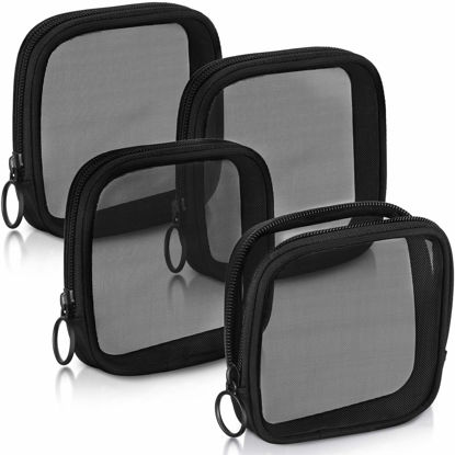 Picture of Weewooday 4 Pcs Mesh Makeup Bag Mesh Cosmetic Bag Travel Toiletry Bag Pouch with Zipper Mini Portable Makeup Cosmetic Travel Toiletry Purse Bag for Daily Accessories (Black,Small)