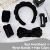 Picture of Canitor Sponge Spa Headbands Wristband Set with Hair Clips Skincare Headbands for Washing Face Non Slip Puffy Terry Cloth Makeup Headband Face Wash Wrist Bands Cute Trendy Stuff (black)