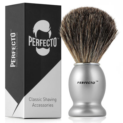 Picture of Perfecto 100% Original Pure Badger Shaving Brush, Engineered for The Best Gift For Him. All Methods, Safety Razor, Double Edge Razor, Straight Razor, Shaving Razor, Gift for Men