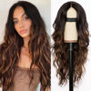 Picture of AISI HAIR Wig for Women, Long Wavy Brown with Blonde Highlight Lace Hairline Wig, Middle Part Synthetic Heat Resistant Wig for Daily Party