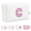 Picture of Small Initial Patch Makeup Bag Personalized Gifts Make Up Bag,White Cute PU Leather Glitter Letter Cosmetic Bag with Zipper,Trendy Portable Travel Toiletry Pouch,Preppy Stuff for Teen Girls Women C