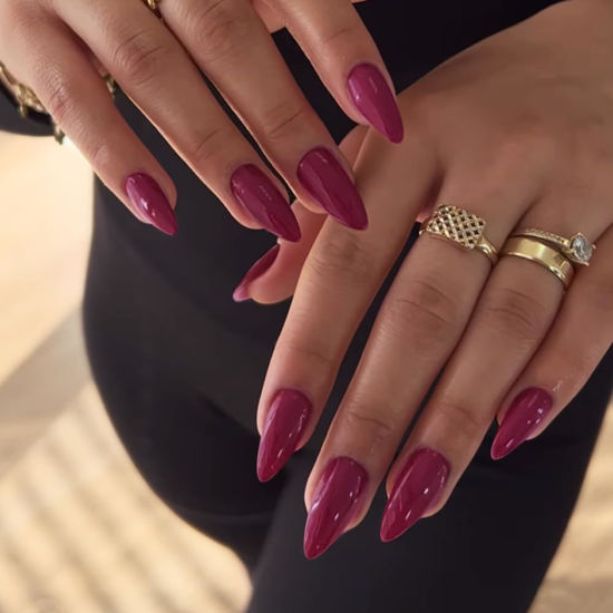 Picture of Berry Purple Press on Nails Medium Stiletto Almond,KQueenest Glossy Glue on Nails Medium Fake Nails Press ons Feature Protective UV Coating for Women Nail Art Manicure in 24PCS