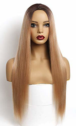 Picture of GIANNAY Ombre Blonde Wigs for Women Honey Brown Long Synthetic Cosplay Wigs for Girl 24 Inch Long Straight Wigs Heat Friendly Hair