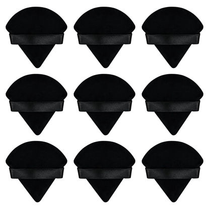 Picture of Flytianmy 9Pcs Triangle Powder Puffs, Face Makeup Puff for Body Loose Powder Beauty Makeup Tool Black