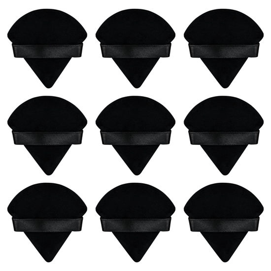 Picture of Flytianmy 9Pcs Triangle Powder Puffs, Face Makeup Puff for Body Loose Powder Beauty Makeup Tool Black