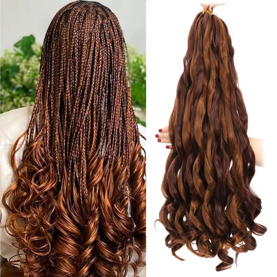 Picture of French Curly Braiding Hair 24 Inch 8 Packs - Pre Stretched Bouncy Braiding Hair- Loose Wavy Braiding Hair Synthetic Hair Extensions For Black Women (24 inch 8 packs 30/33)